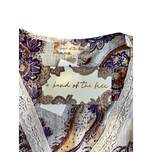 Band of the Free Blouse Women’s L Cream Purple Paisley Boho Top Festival-Ready - Picture 12 of 12
